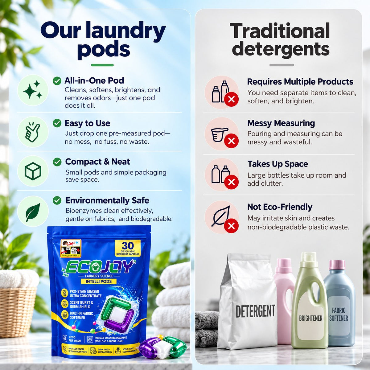 EcoJoy Intelli Pod vs ordinary detergent