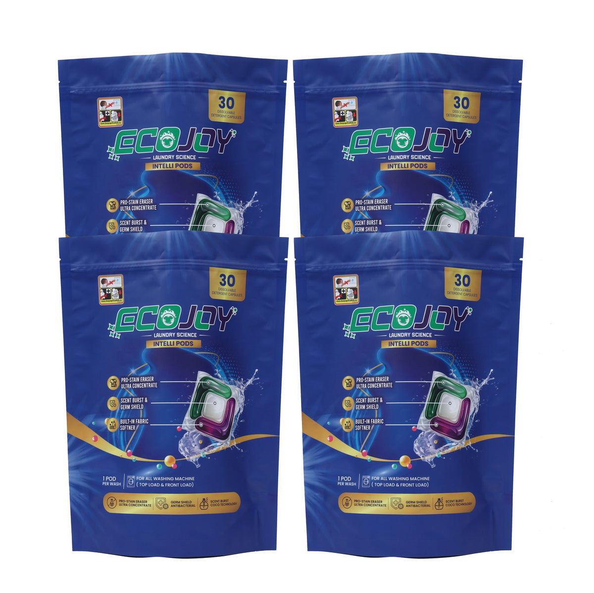 Four EcoJoy 30-pod pouches